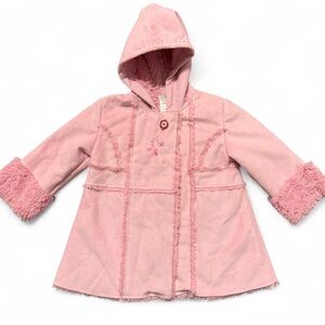 Girls Pink Hooded Winter Coat 18M Fluffy Fleece Lined